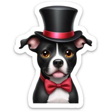 Black Staffordshire bull-terrier with an magician hat sticker
