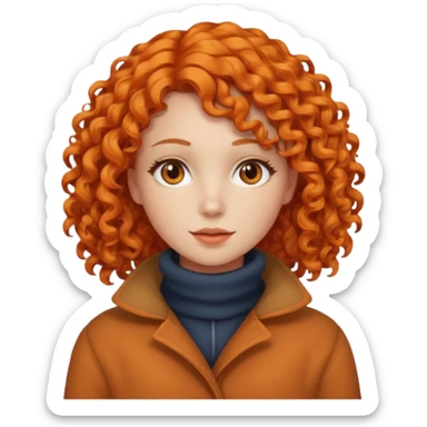 Woman with Orange Curly Hair – Shoulder-length orange curls wearing winter clothes




 sticker