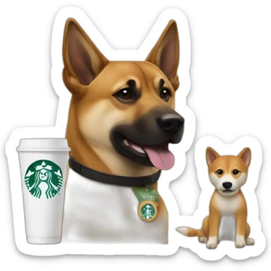 Malinois dog and shiba working at Starbucks sticker