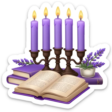 Gorgeous beautiful aesthetic decorative Lavender flowers and candles and book  sticker