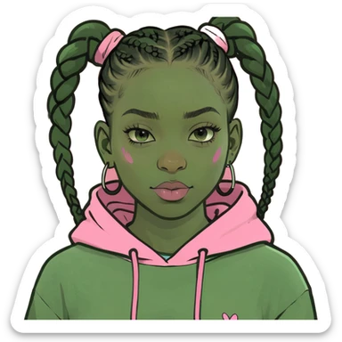black girl with braids and a pink hoodie on sticker