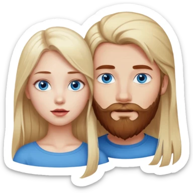 Long-pale-blonde hair, beautiful girl with blue eyes facing, lips touching, reddish-brown hair-beard boy blue eyed white guy sticker