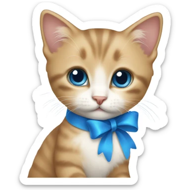 Cute kitten with a blue ribbon sticker