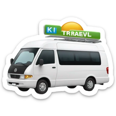 A modern tourist van with a sleek design, large windows, and a welcoming look. The van should have 'KI. Travel' written on the side in a stylish, readable font. The design should be clean and professional, suitable for a travel service. Use a minimalistic vector style with clear details. sticker