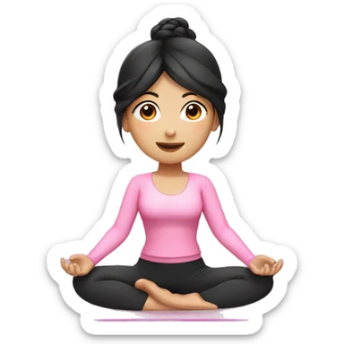 asian girl black hair with pink yoga set sticker