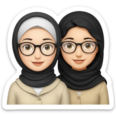 White hijabi girl with black eyes with another girl have long black hair wearing glasses with  another another girl have curly short  honey hair and wearing white glasses  sticker