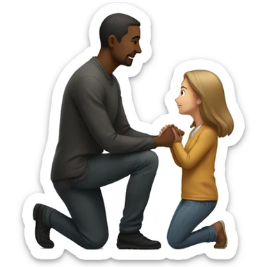 woman kneeling down looking up at man sticker