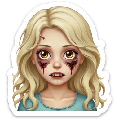 Emoji de menina zumbi bonita, cabelo longo, ondulado, castanho quase loiro, olhos castanhos  sticker