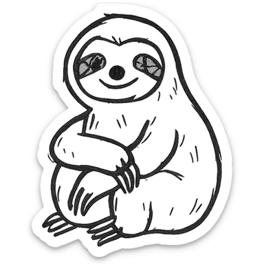 hand drawn outline of a sloth, minimal style sticker