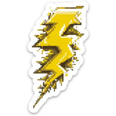Speed power-up sprite, 64x64 pixels, bright yellow/gold lightning bolt symbol centered on tile, glowing effect, clean pixel edges, simple recognizable design that communicates "speed increase" sticker