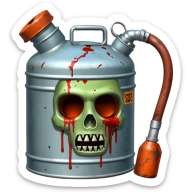 A gas can covered In zombie blood, in a dark menacing style sticker