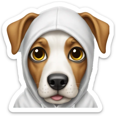 Dog wearing a white hoodie sticker
