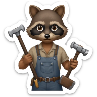 dirty blacksmith  black racoon holding hammer sticker