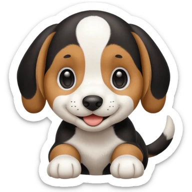 Black and white beagle puppy, smiling, smooth coat sticker