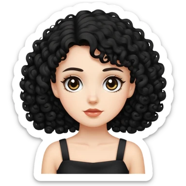 white girl with black curly hair and a black short dress sticker