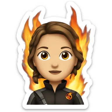 Katniss Everdeen behind fire with the mockingjay suit sticker