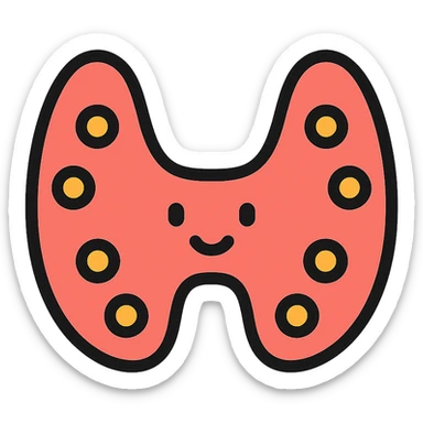 cartoon thyroid gland, bright colors, outlined sticker