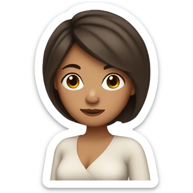  women with olive skin and dark brown hair  , she has a pregnant belly sticker