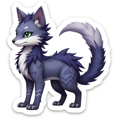 Kawaii dark edgy gloomy dusky dull-colored fantasy ethereal feline-vernid-sergal-fursona animal creature with a tufted tail full body with intricate markings  sticker