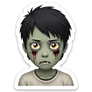 Boy, zombie, black hair, medium long,wolf cut, emo, shaggy, dark, spooky, creepy expression,sad sticker