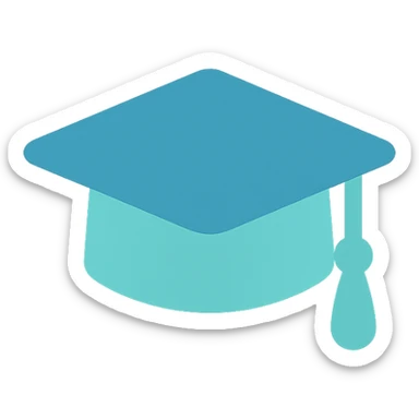 Graduation cap, flat emoji style, outline with blue and turquoise colors sticker