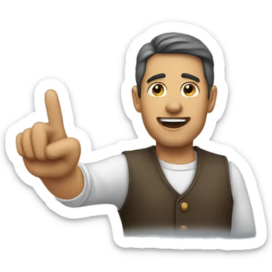 man pointing at his ear sticker