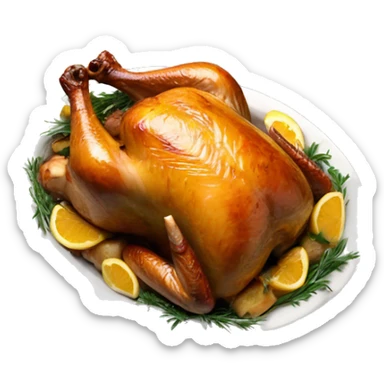 Roasted turkey coming out of an over with butter and herb sticker