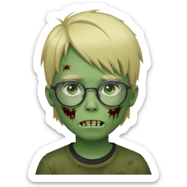 boy zombie with blonde emo hair and green skin and glasses sticker