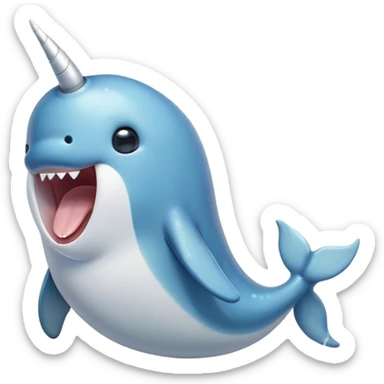 Cinematic Cute Yawning Narwhal Portrait Emoji, Head tilted slightly with a dramatic, wide-open yawn, showcasing a sleek, graceful form and a subtly curved tusk, sleepy eyes half-closed in drowsy contentment, Simplified yet irresistibly adorable features, highly detailed, glowing with a soft, cozy oceanic glow, high shine, relaxed yet expressive, stylized with a touch of whimsical charm, bright and endearing, soft glowing outline, capturing the essence of a drowsy yet affectionate sea guardian that seems ready to drift out of the screen for a nap! sticker