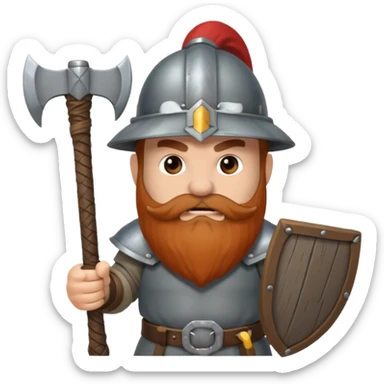 gimli the dwarf, brown beard, gray metal helmet, battle axe, no shield sticker