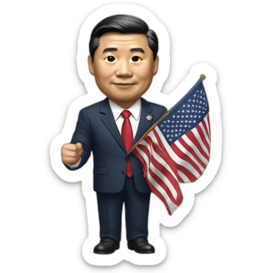 President Xi holding a usa flag sticker