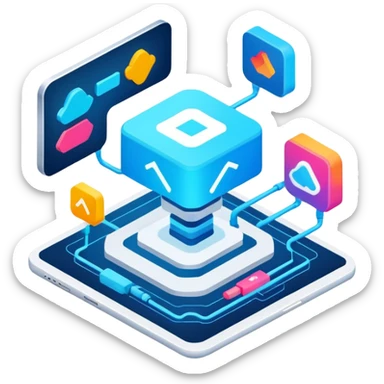 create an isometric analogous to showcase AI embedded experience in workflows sticker