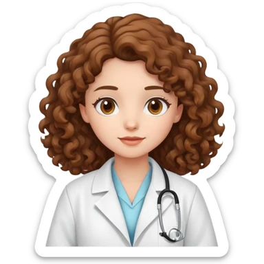 long curly brown hair girl with lab coat  sticker