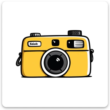 Hand-drawn vintage Kodak camera with yellow casing sticker