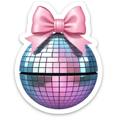 A disco ball with a light pink bow sticker