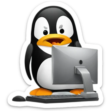 linux penguin enraged at computer sticker
