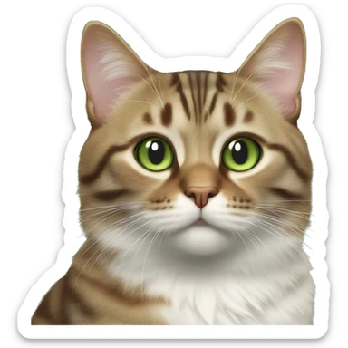 Realistic green eyed cat with brown and white fur tabby cat  sticker