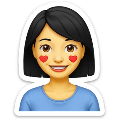 mujer con arrugas, pelo negro, estilo emoji sticker