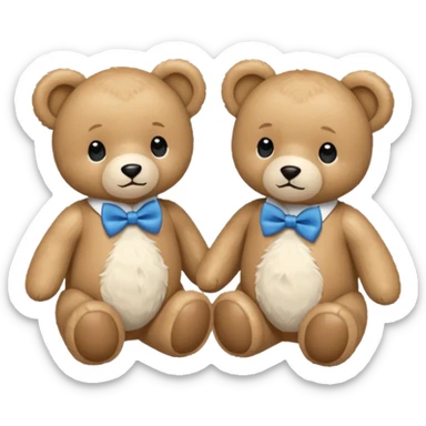 sweet twin teddy same baby white bears with blue bow tie sticker