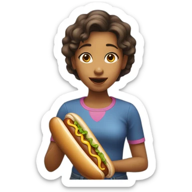 girl with hot dog in mouth sticker