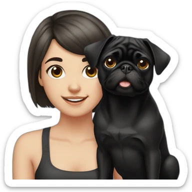 girl and black pug sticker