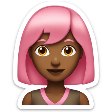 Brown skin lady with pink long hair and short bangs sticker
