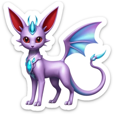 Mechanical Silvery Iridescent Miraidon-Espeon-Mewtwo-Vaporeon-Fakémon-hybrid-creature (full body)  with red eyes and intricate markings sticker