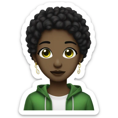 Person black hair white face framing green eyes gold septum gold nose ring  sticker