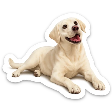 labrador girl, lying down, looking up, light fur, playful look sticker