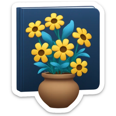 pot flowers with a dark azure book sticker