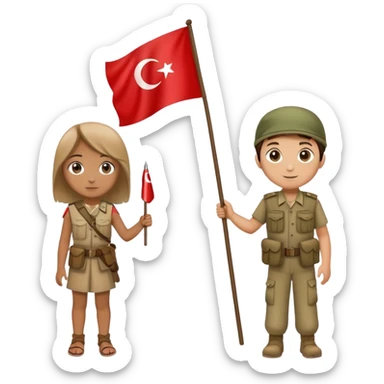 Girl holding Turkish  flag and boy holding Afghanistan flag  sticker