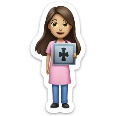 Brunette girl in pink scrubs holding an X-ray  sticker