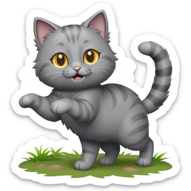 A grey cat spinning around in the ground sticker