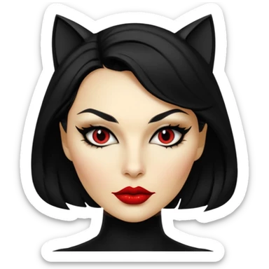 Cat woman goldish skin dark black eyes with black eyeliner dark hair big lips  sticker